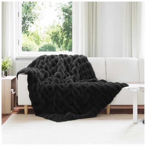 Coperta in Pelliccia di Coniglio Finta 4 pcs Nero 150 x 220 cm - Foto 2