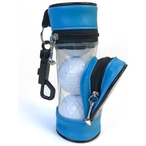Custodia Portatile In Pelle Pu Per Palline Da Golf Con Porta Tee - Contiene 3 Palline Blue - Foto 1