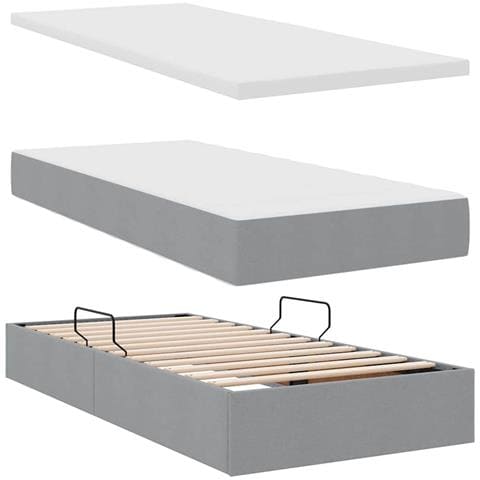 Letto con contenitore e LED Grigio chiaro 90 x 190 cm Tessuto - Foto 9