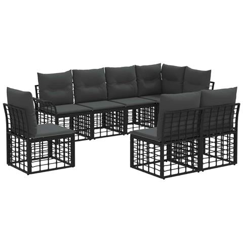 Set di divani da esterno 8 pcs Nero e Grigio scuro Poliestere - Foto 1