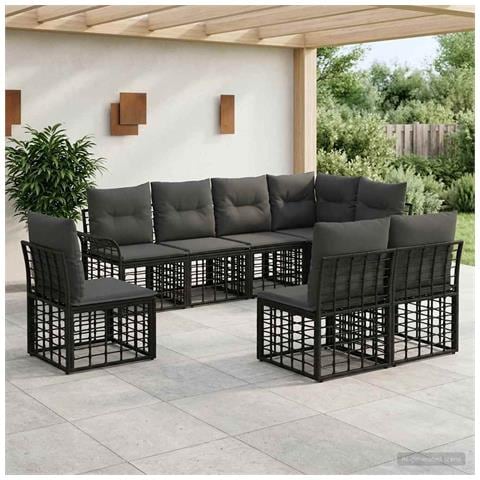 Set di divani da esterno 8 pcs Nero e Grigio scuro Poliestere - Foto 2