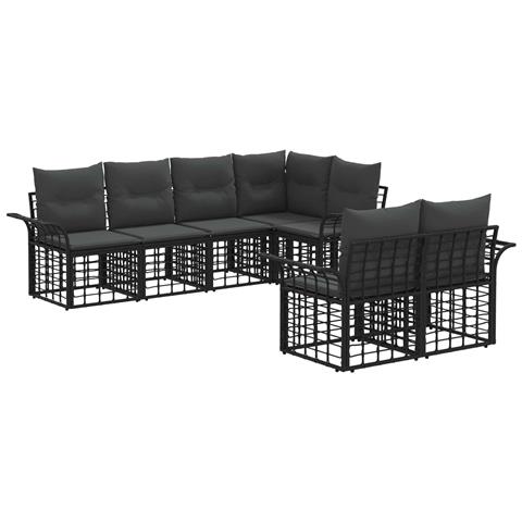 Set di divani da esterno 7 pcs Nero e Grigio scuro Poliestere - Foto 1