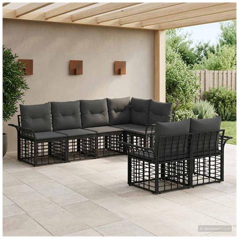 Set di divani da esterno 7 pcs Nero e Grigio scuro Poliestere - Foto 2