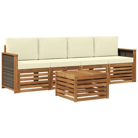 Set di divani da esterno con cuscino 5 pcs Naturale e Crema - Foto 1