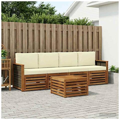 Set di divani da esterno con cuscino 5 pcs Naturale e Crema - Foto 2