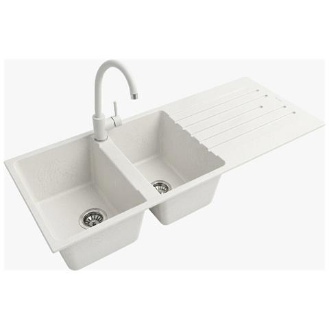 Lavello con 2 Vasche e gocc. a destra con miscelatore Bianco 1150B-B - Foto 1