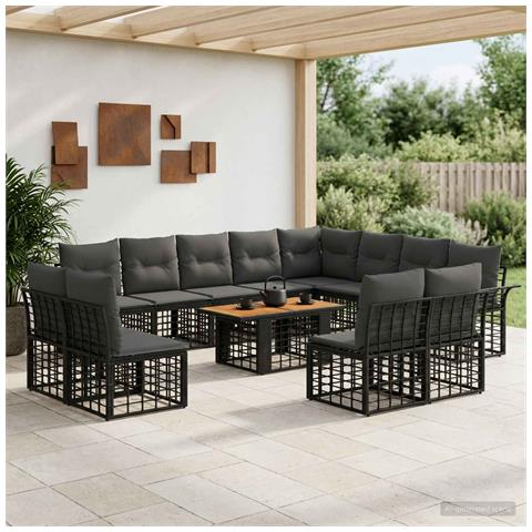 Set Divano da Giardino 13 pz Nero e Grigio scuro polyrattan - Foto 2