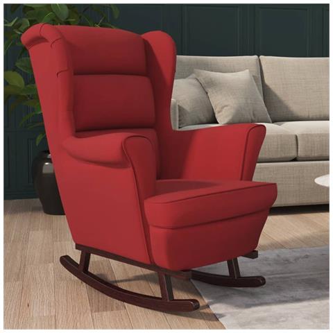 Sedia a Dondolo con Gambe in Legno di Hevea Rosso Vino Velluto - Foto 8