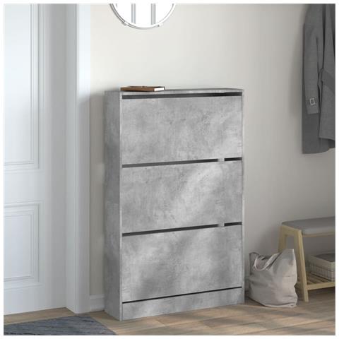 Scarpiera Grigio Cemento 80x21x125,5 Cm In Legno Multistrato - Foto 3