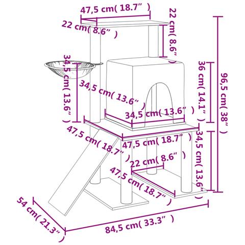 Albero Per Gatti Con Tiragraffi In Sisal Grigio Chiaro 96,5 Cm - Foto 7