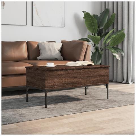 Tavolino Rovere Marrone 100x50x45cm Legno Multistrato E Metallo - Foto 3