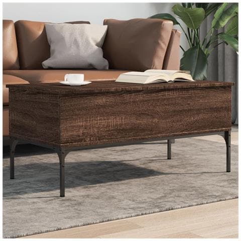 Tavolino Rovere Marrone 100x50x45cm Legno Multistrato E Metallo - Foto 1