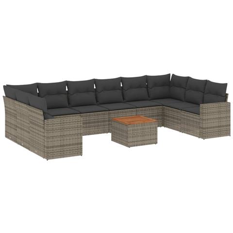 Set Divani Da Giardino 11 Pz Con Cuscini In Polyrattan Grigio - Foto 2
