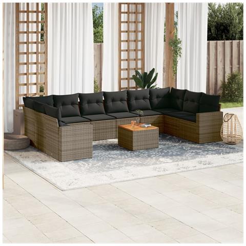 Set Divani Da Giardino 11 Pz Con Cuscini In Polyrattan Grigio - Foto 1