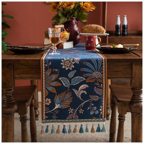 Elegante Runner Da Tavolo Floreale Blu Con Nappe Xl - Foto 1