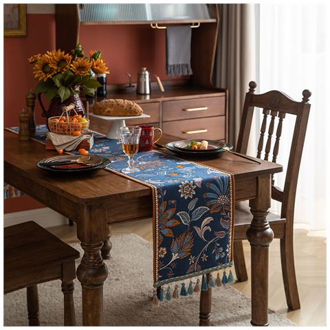 Elegante Runner Da Tavolo Floreale Blu Con Nappe Xl - Foto 2