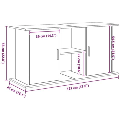 Supporto Acquario 121x41x58 cm Legno Multistrato Rovere Nero - Foto 9