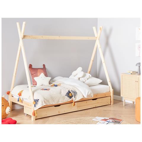 Letto Con Cassetti Contenitori Legno Di Pino Devay 90 X 200 Cm Legno Chiaro - Foto 1