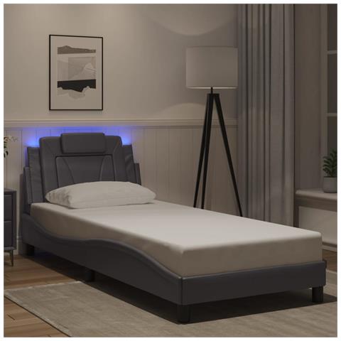 Giroletto Con Luci Led Grigio 90x190 Cm In Similpelle - Foto 1