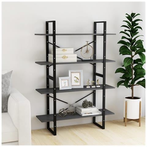 Libreria A 4 Ripiani Grigia 100x30x140 Cm In Massello Di Pino - Foto 2