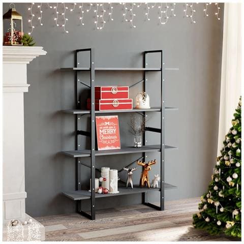 Libreria A 4 Ripiani Grigia 100x30x140 Cm In Massello Di Pino - Foto 8