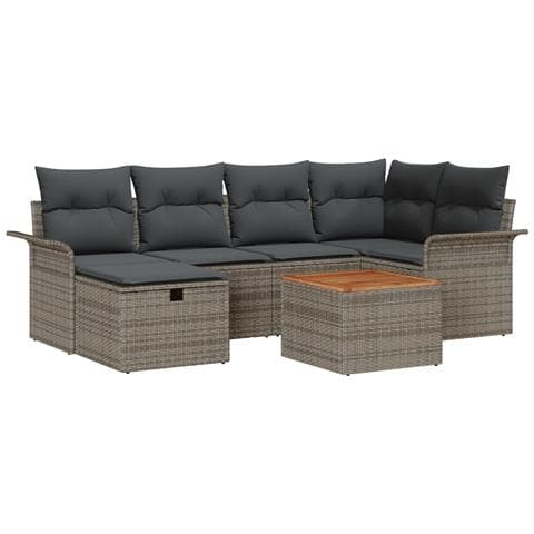 Set di Divani da Giardino da 7 Pezzi con Cuscini Grigio Rattan Sintetico - Foto 1