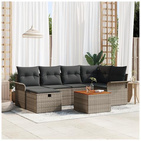 Set di Divani da Giardino da 7 Pezzi con Cuscini Grigio Rattan Sintetico - Foto 2