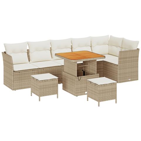 Set Divano da Giardino in 9 Pezzi con Cuscini Beige in Polyrattan Acciaio,  Set da Giardino in 3 Pezzi con Cuscini Beige in Polyrattan Acciaio - Foto 1