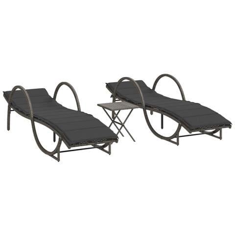 Lettini Prendisole 2 pz con Tavolino Grigio in Polyrattan - Foto 1