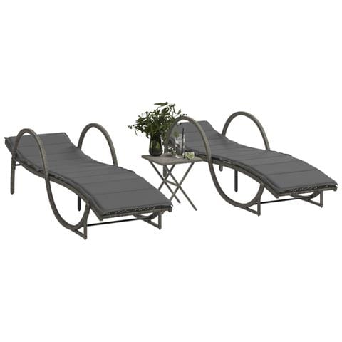 Lettini Prendisole 2 pz con Tavolino Grigio in Polyrattan - Foto 2