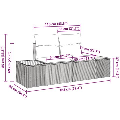Set di Divani da Giardino a 4 Pezzi con Cuscini Nero Polyrattan Acacia - Foto 9