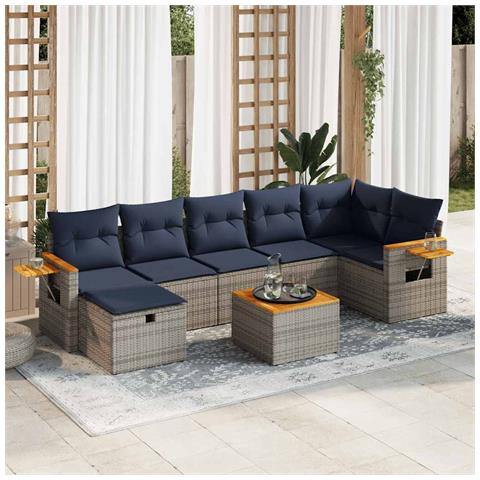 Set Divano da Giardino 8 pz con Cuscini Grigio in Polyrattan - Foto 2