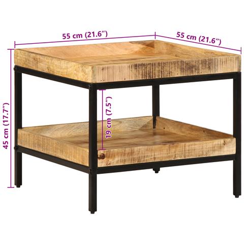 Tavolino 55x55x45 cm in legno massello di mango grezzo - Foto 9