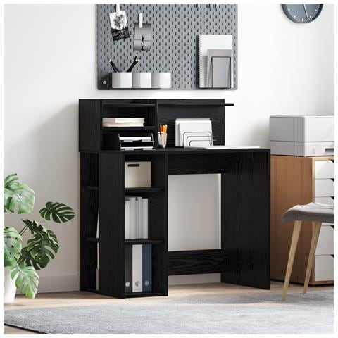 Scrivania con Spazio di Archiviazione Rovere Nero 90x48x101.5 cm Legno ingegnerizzato - Foto 2