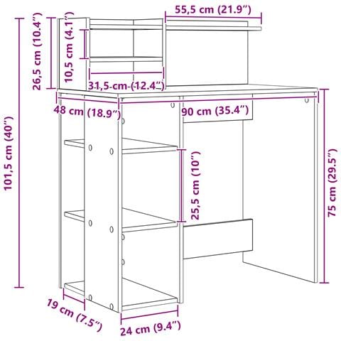 Scrivania con Spazio di Archiviazione Rovere Nero 90x48x101.5 cm Legno ingegnerizzato - Foto 9