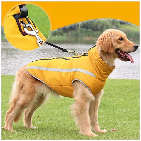 Giacca Invernale Per Cani Grande Impermeabile Antivento Pile Gialla 2xl - Foto 2