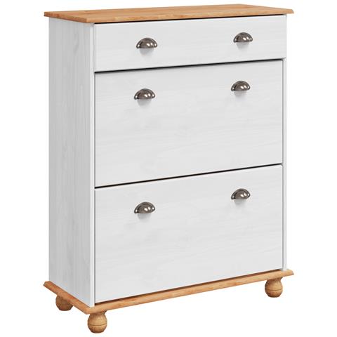 Armadio per scarpe ASKIM Bianco 85x35x108 cm in legno massello di pino - Foto 1