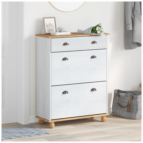 Armadio per scarpe ASKIM Bianco 85x35x108 cm in legno massello di pino - Foto 2