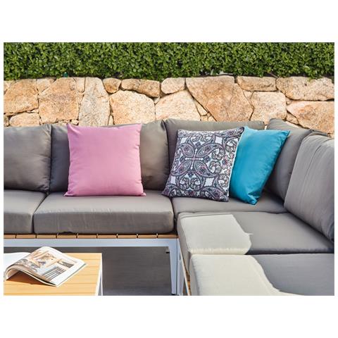 Set Di 3 Cuscini Da Esterno Tide Tinta Unita Trama Orientale 45 X 45 Cm Multicolore - Foto 1