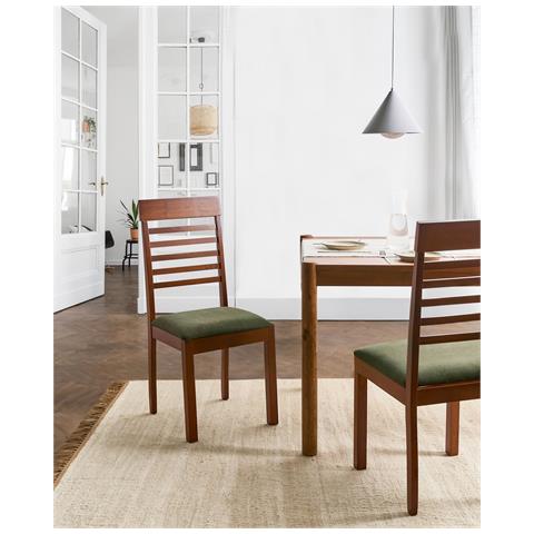 Set Di 2 Sedie Da Pranzo Ortley Legno Marrone Scuro/verde - Foto 1