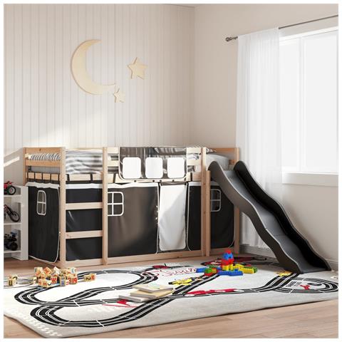 Letto a Castello con Scivolo e Tende Bianco e Nero 90x200 cm - Foto 2