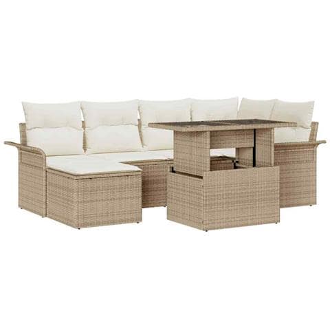 Set Divano da Giardino con cuscino 7 pcs Beige Poly Rattan - Foto 1