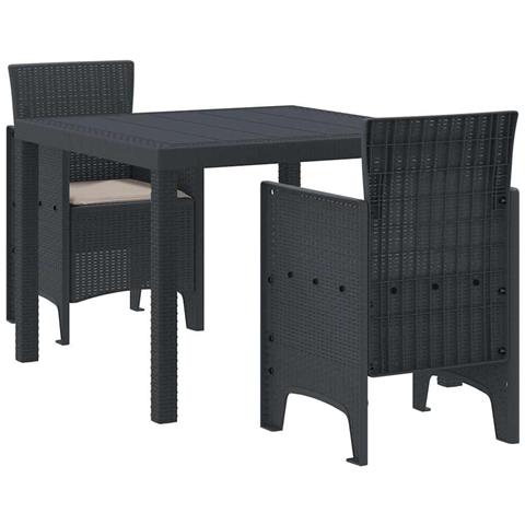 Set da Pranzo per Giardino 3 pcs Antracite Rattan Polt - Foto 1