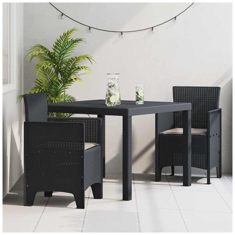Set da Pranzo per Giardino 3 pcs Antracite Rattan Polt - Foto 2
