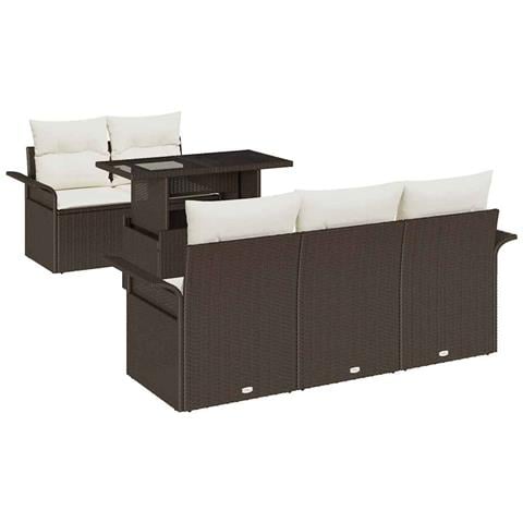 Set Divano da Giardino con cuscino 6 pcs Marrone Poly Rattan - Foto 1