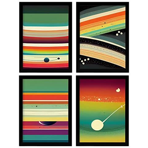 Set Di 4 Stampe Diviso Posters In Arte Astratta Illustrazioni E Manifesti Di Galassie Artistiche Moderne E A Colori Per L'interior Cornice Nera A3 - Foto 1