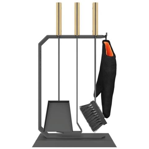 Set Attrezzi Per Camino 3 Pezzi In Acciaio E Legno Nero - Set 6 L - Foto 1