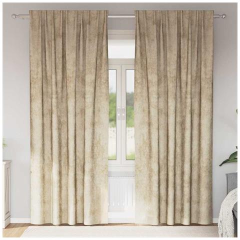 Tenda con tende 2 pcs Crema 245 x 140 cm Velluto - Foto 2