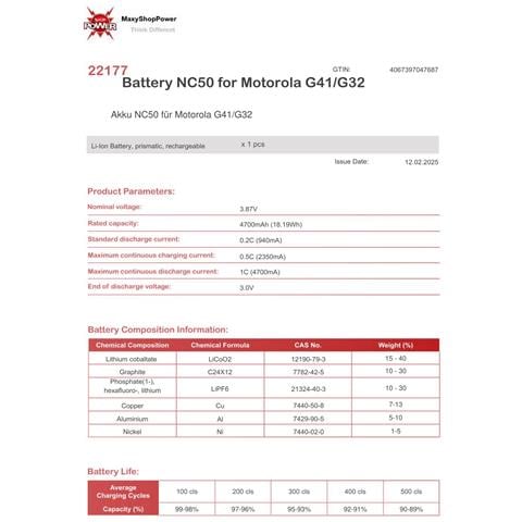 Oem Batteria Testata Ricambio Pari Originale Nc50 Bulk Per Motorola Moto G32 - G41 Xt2167 - Foto 2