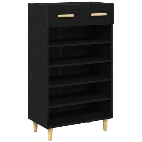 Mobile per scarpe con cassetto Rovere Nero 60 x 35 x 105 cm - Foto 1